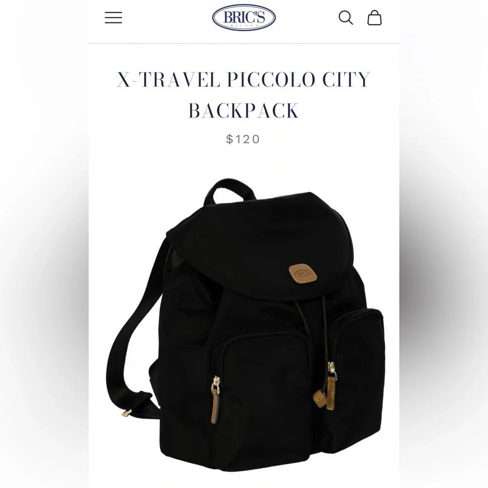 Bric's Black Nylon Backpack with Tan Leather Trim